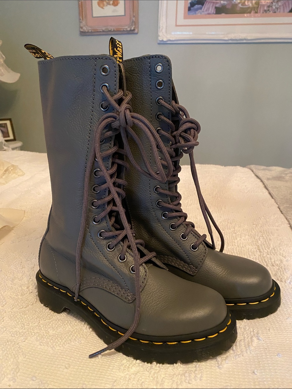 Dr. Martens Gray Tall Lace-Up Combat Boots